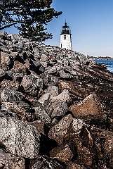 Newport Harbor Light Protected by Rock Wall- Gritty Look